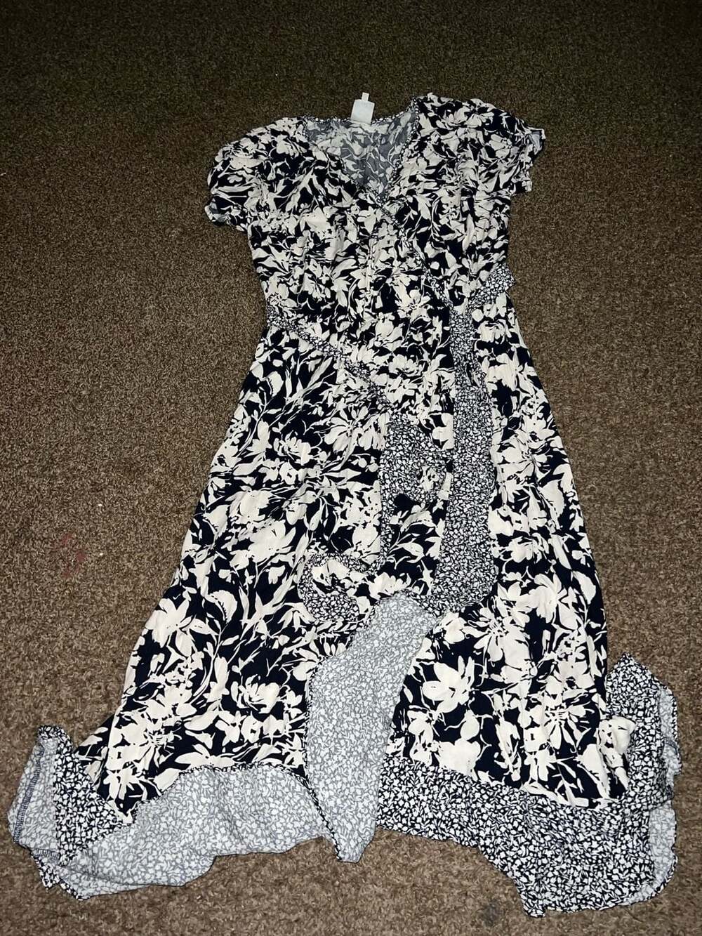 naif Women's Floral Print Mixed Pattern High-Low Wrap Midi Dress Size Medium